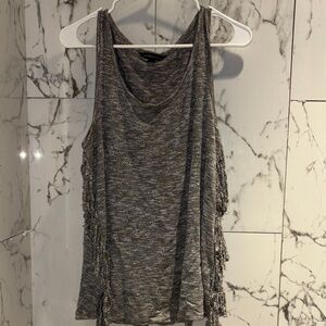 Gray Sleeveless Fringe Top
